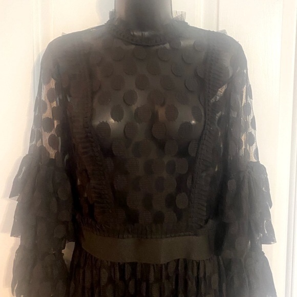 SHEER MESH POLKA DOT TIERED RUFFLE DRESS - Picture 8 of 15